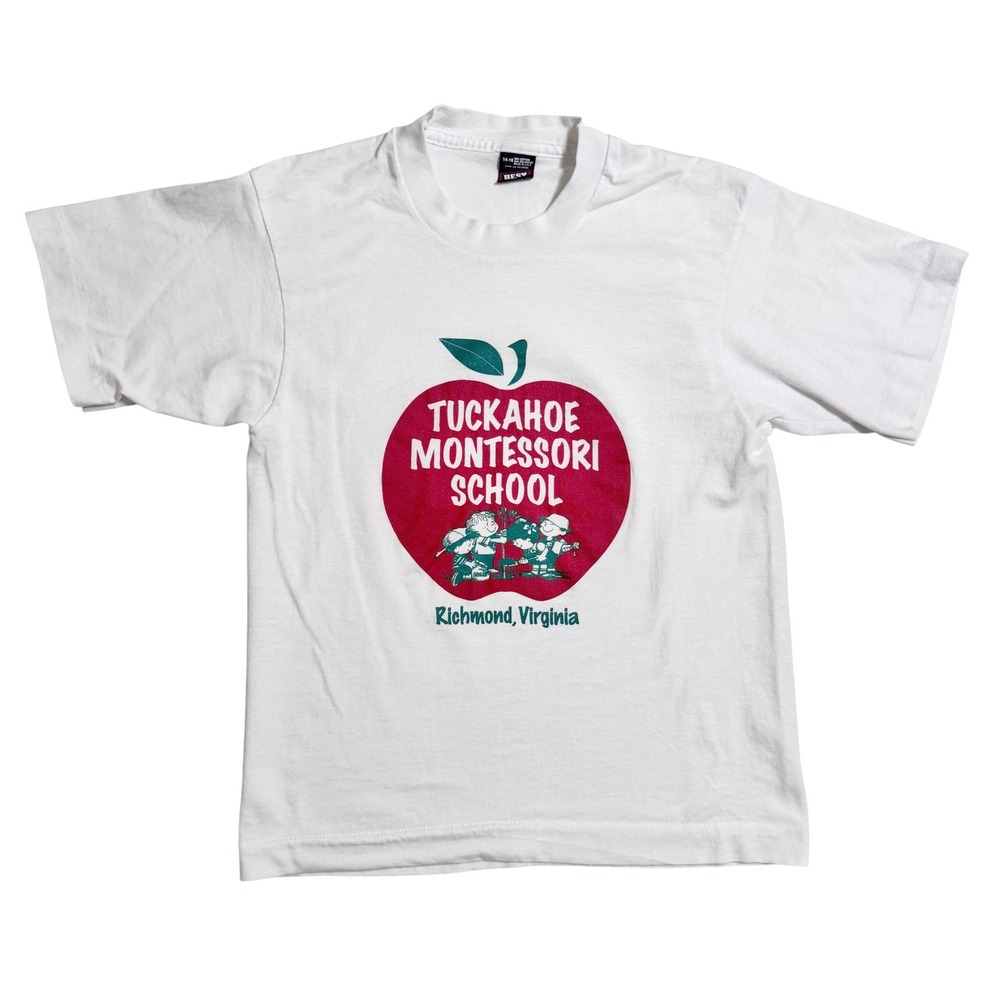 Best VTG 90s T-Shirt YL 14-16 Tuckahoe Montessori School Apple RVA Single Stitch